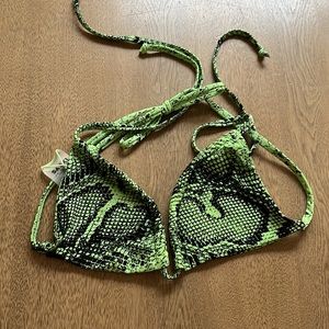 SASKi green snakeskin bikini top. Small top. X Small bottom listed separately